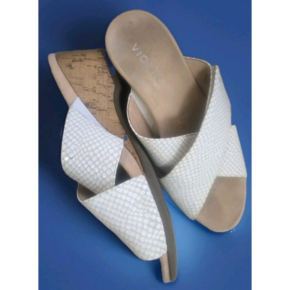 Vionic Leticia Sandals Women 6.5 White Snakeskin Cork Wedge Slide Comfort - Picture 8 of 10